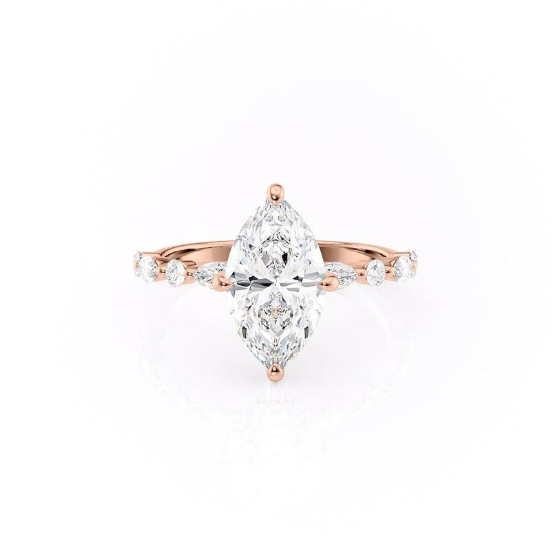 Marquise Cut Moissanite Engagement Ring With Hidden Halo