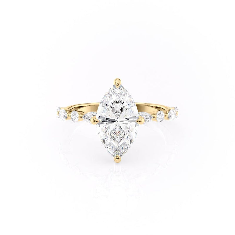 Marquise Cut Moissanite Engagement Ring With Hidden Halo