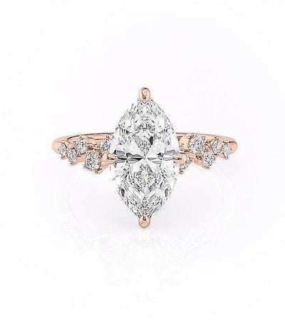 Marquise Cut Moissanite With Hidden Halo And Side Stones