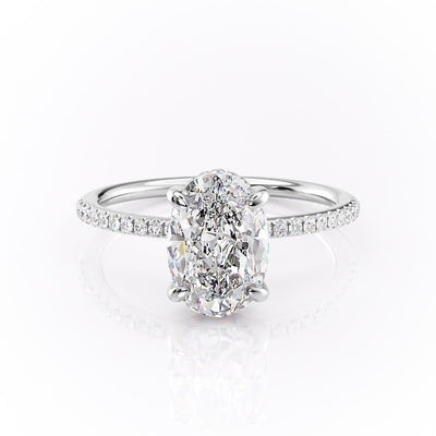 OVAL CUT MOISSANITE ENGAGEMENT RING, HIDDEN HALO