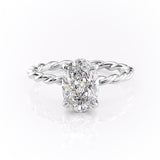 OVAL CUT MOISSANITE ENGAGEMENT RING, HIDDEN HALO & TWISTED BAND