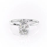 OVAL CUT MOISSANITE ENGAGEMENT RING, PLAIN BAND & HIDDEN HALO