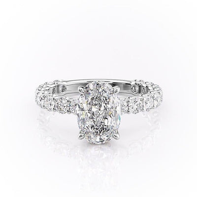 OVAL CUT MOISSANITE STONE SET SHOULDERS WITH HIDDEN HALO