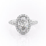 Oval Cut Moissanite Engagement Ring, Halo Setting
