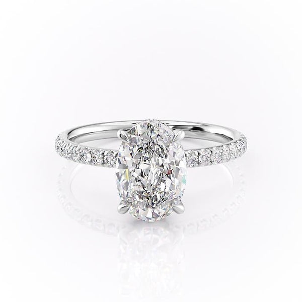 Oval Cut Moissanite Engagement Ring, Hidden Halo