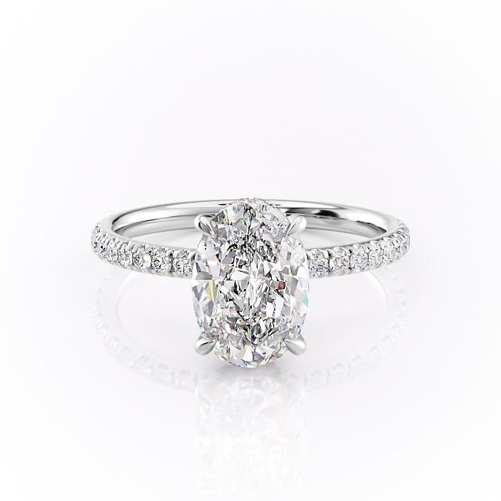 Oval Cut Moissanite Engagement Ring, Hidden Halo