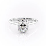 Oval Cut Moissanite Engagement Ring, Plain Band & Hidden Halo