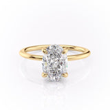 Oval Cut Moissanite Engagement Ring, Plain Band & Hidden Halo