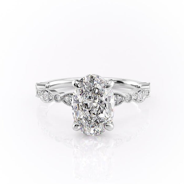 Oval Cut Moissanite Engagement Ring, Vintage Design