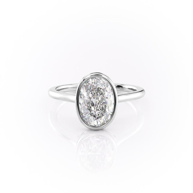 Oval Cut Rubover Moissanite With Hidden Halo