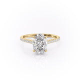 Oval Cut Moissanite Shoulder Set Ring With Hidden Halo