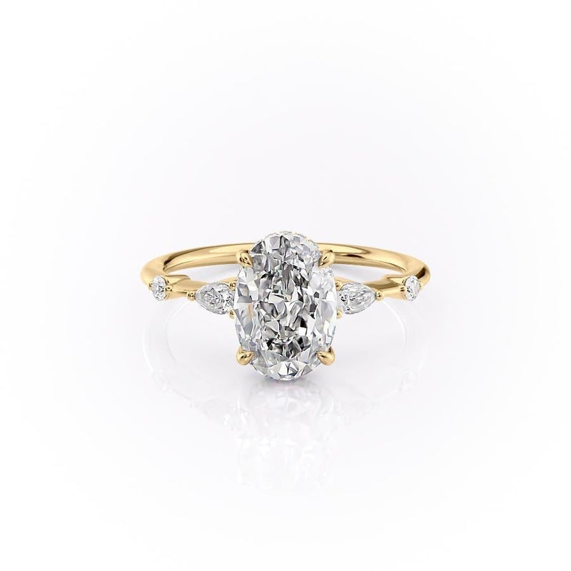 Oval Cut Moissanite Shoulder Set Ring With Hidden Halo
