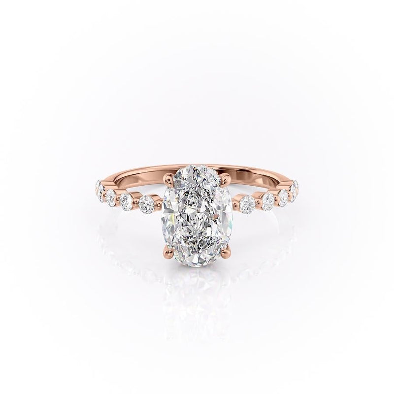 Oval Cut Moissanite Shoulder Set Ring With Hidden Halo