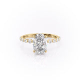 Oval Cut Moissanite Shoulder Set Ring With Hidden Halo