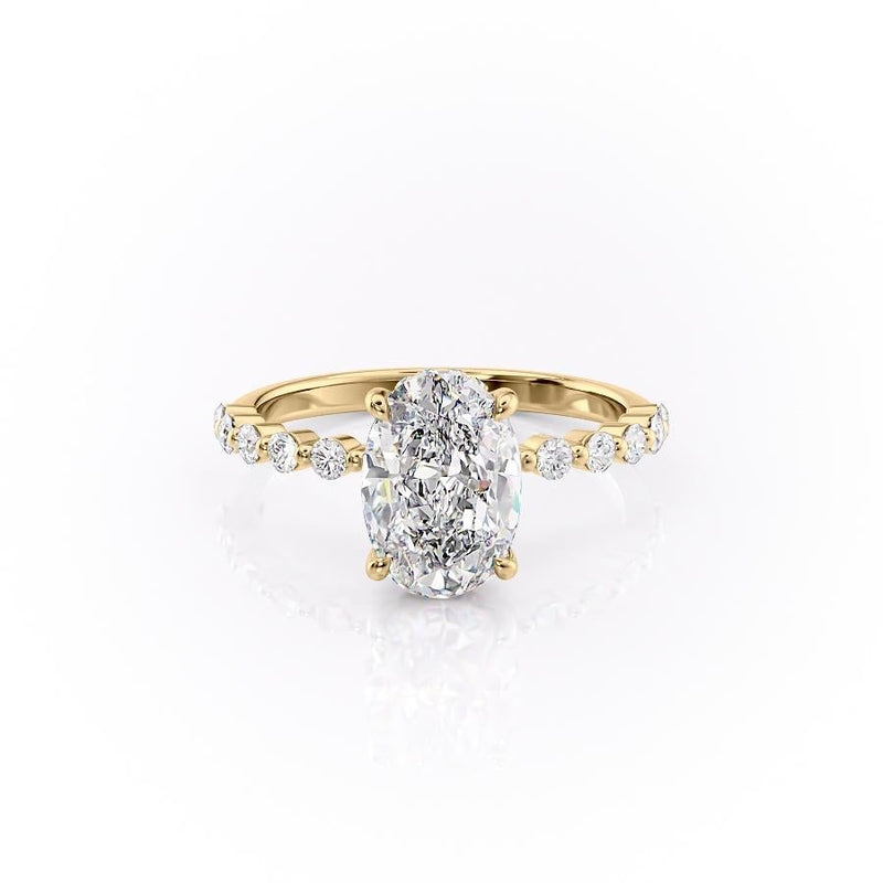 Oval Cut Moissanite Shoulder Set Ring With Hidden Halo