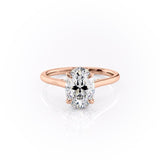 Oval Cut Moissanite Engagement Ring, Plain Band & Hidden Halo