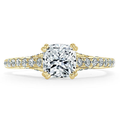 Cushion Cut Moissanite Engagement Ring, Tiffany Style