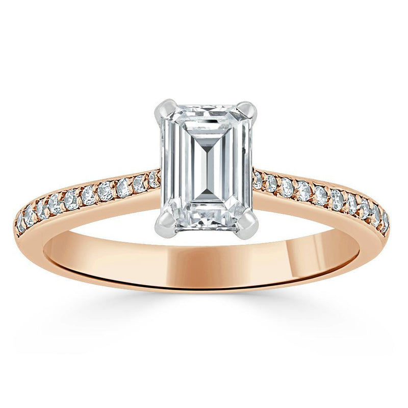 Emerald Cut Moissanite Engagement Ring, Classic Style