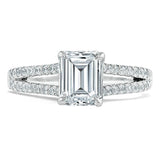 Emerald Cut Moissanite Engagement Ring, Split Shank