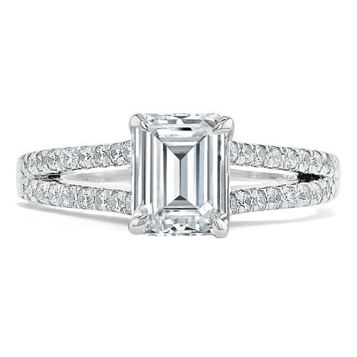 Emerald Cut Moissanite Engagement Ring, Split Shank