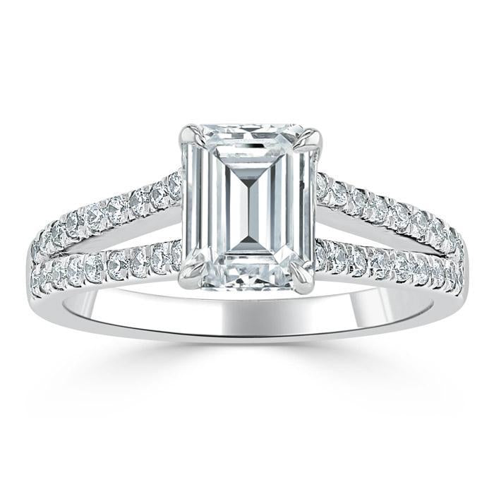 Emerald Cut Moissanite Engagement Ring, Split Shank