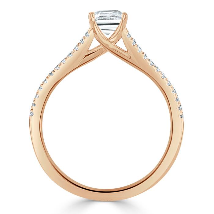 Emerald Cut Moissanite Engagement Ring, Split Shank