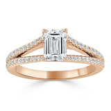 Emerald Cut Moissanite Engagement Ring, Split Shank