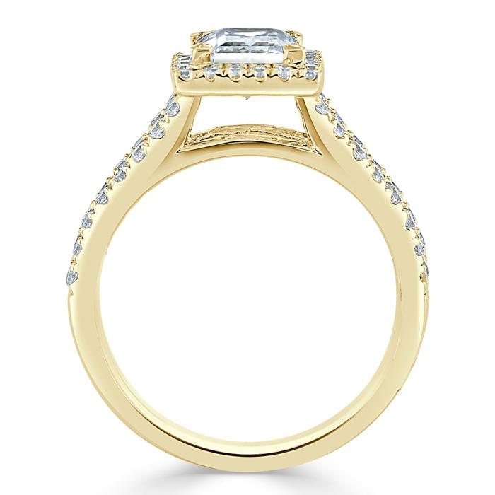 Princess Cut Moissanite Engagement Ring, Classic Halo with Split Shank