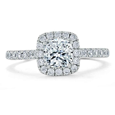 Cushion Cut Moissanite Halo Engagement Ring, Tiffany Style
