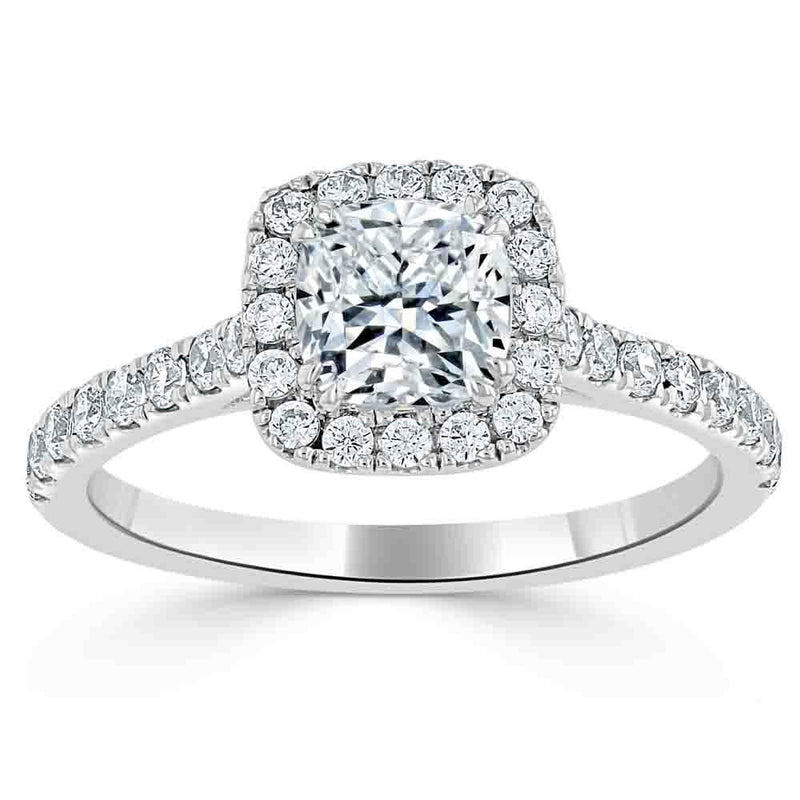 Cushion Cut Moissanite Halo Engagement Ring, Tiffany Style