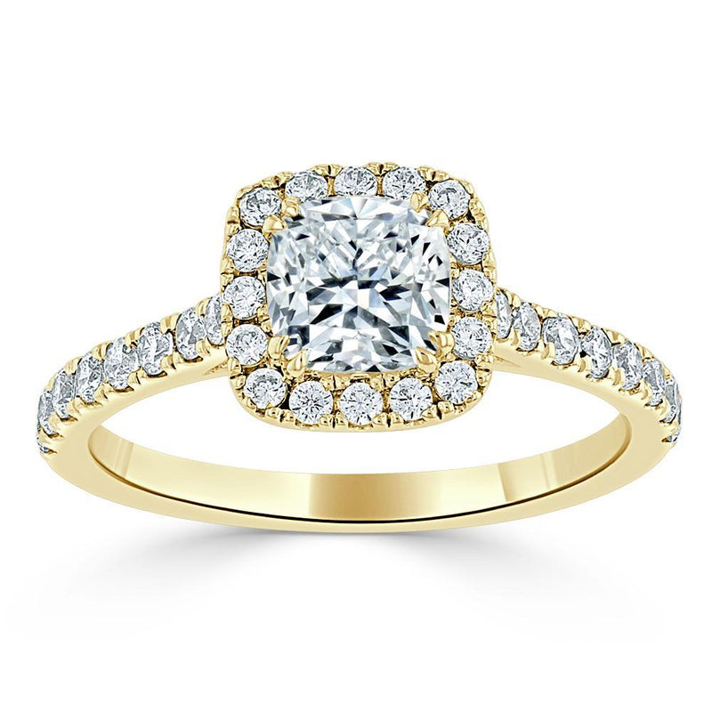 Cushion Cut Moissanite Halo Engagement Ring, Tiffany Style