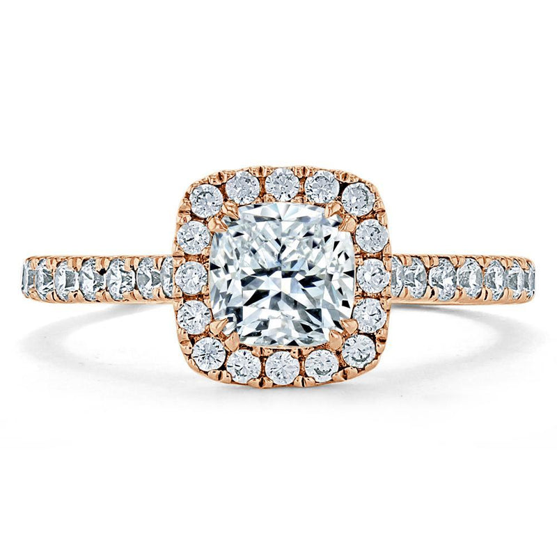 Cushion Cut Moissanite Halo Engagement Ring, Tiffany Style