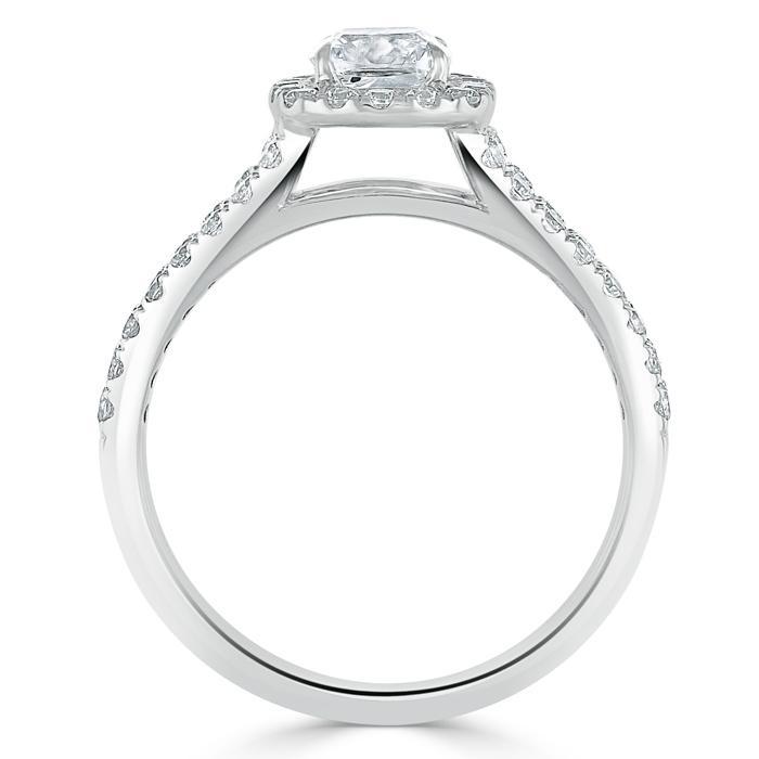 Cushion Cut Moissanite Engagement Ring, Classic Halo with Split Shank
