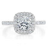 Cushion Cut Moissanite Halo Engagement Ring, Tiffany Style