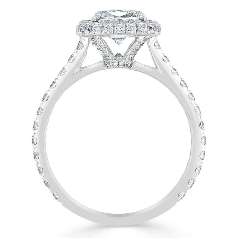 Cushion Cut Moissanite Halo Engagement Ring, Tiffany Style