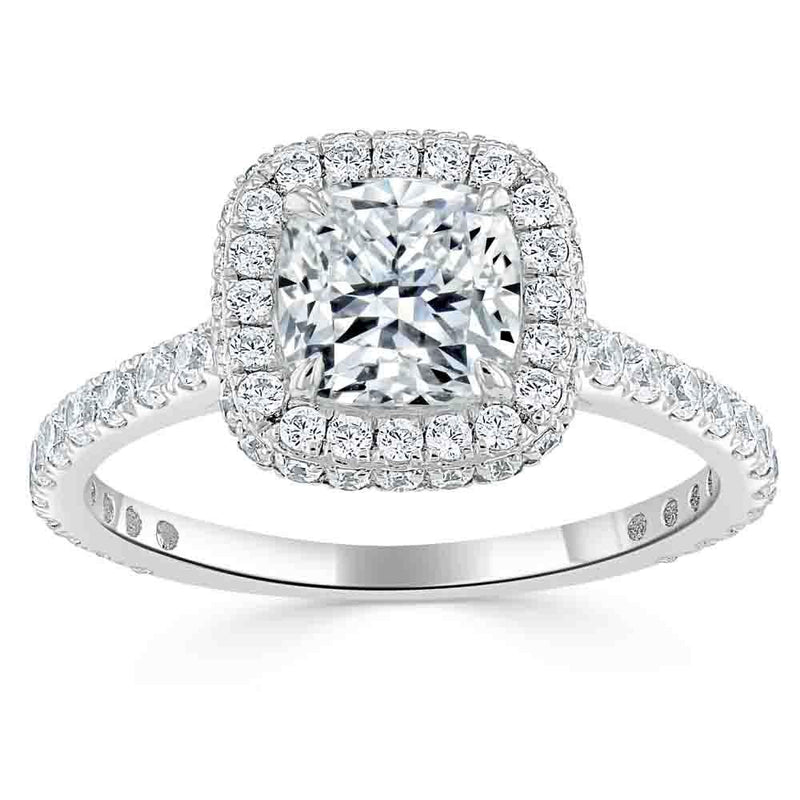 Cushion Cut Moissanite Halo Engagement Ring, Tiffany Style