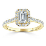 Emerald Cut Moissanite Engagement Ring, Classic Halo