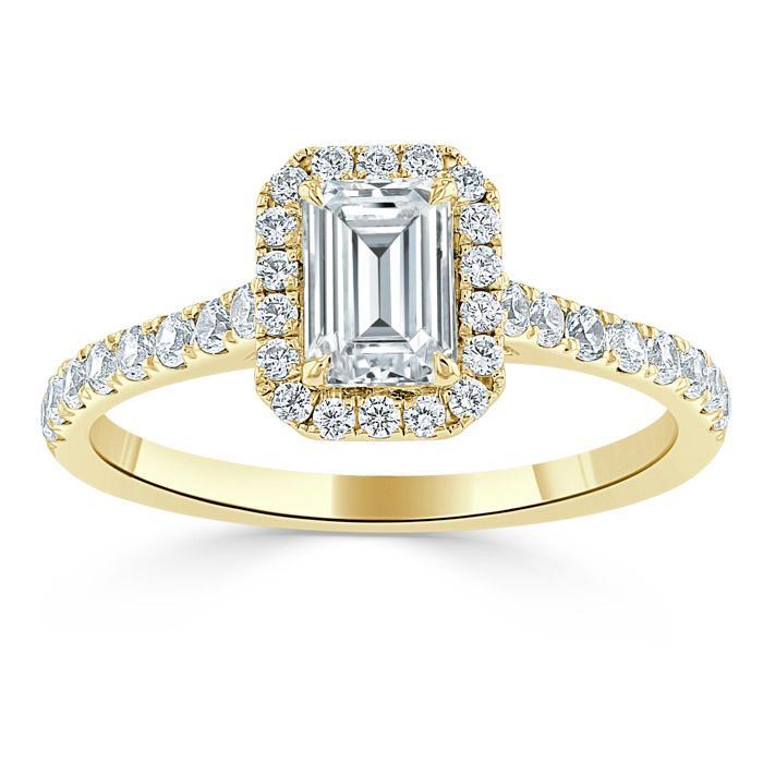 Emerald Cut Moissanite Engagement Ring, Classic Halo