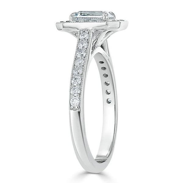 Emerald Cut Moissanite Engagement Ring, Classic Halo