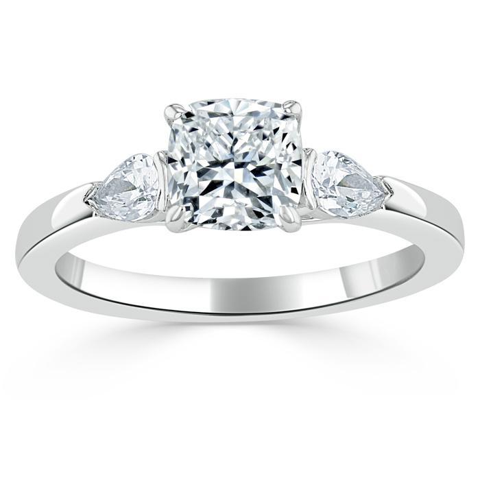 Cushion Cut Moissanite 3 Stone Engagement Ring