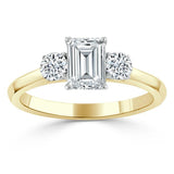 Emerald Cut Moissanite Engagement Ring, Classic 3 Stone