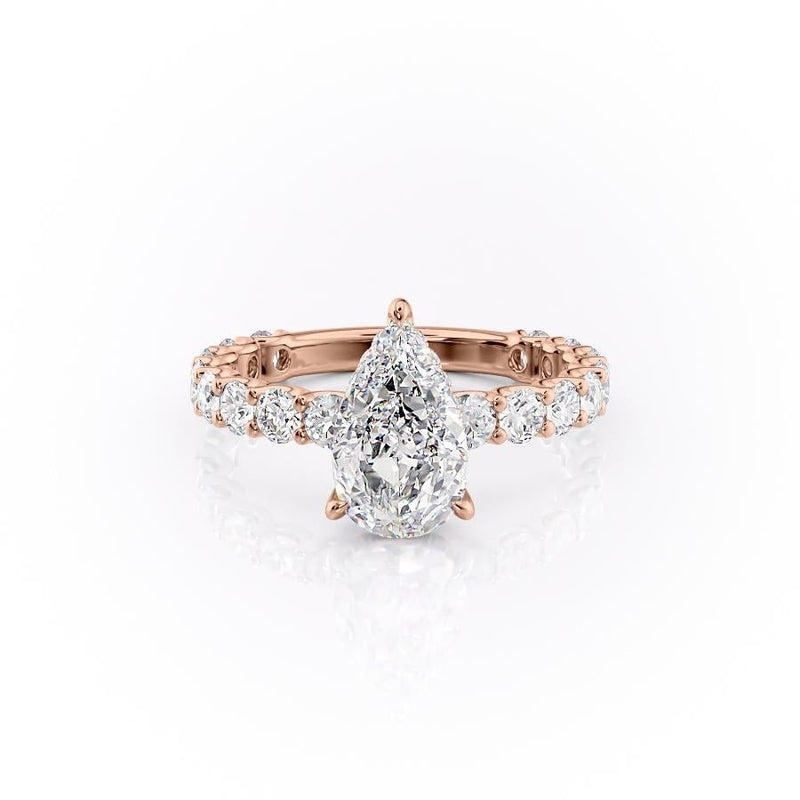 PEAR CUT MOISSANITE STONE SET SHOULDERS WITH HIDDEN HALO