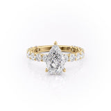 PEAR CUT MOISSANITE STONE SET SHOULDERS WITH HIDDEN HALO