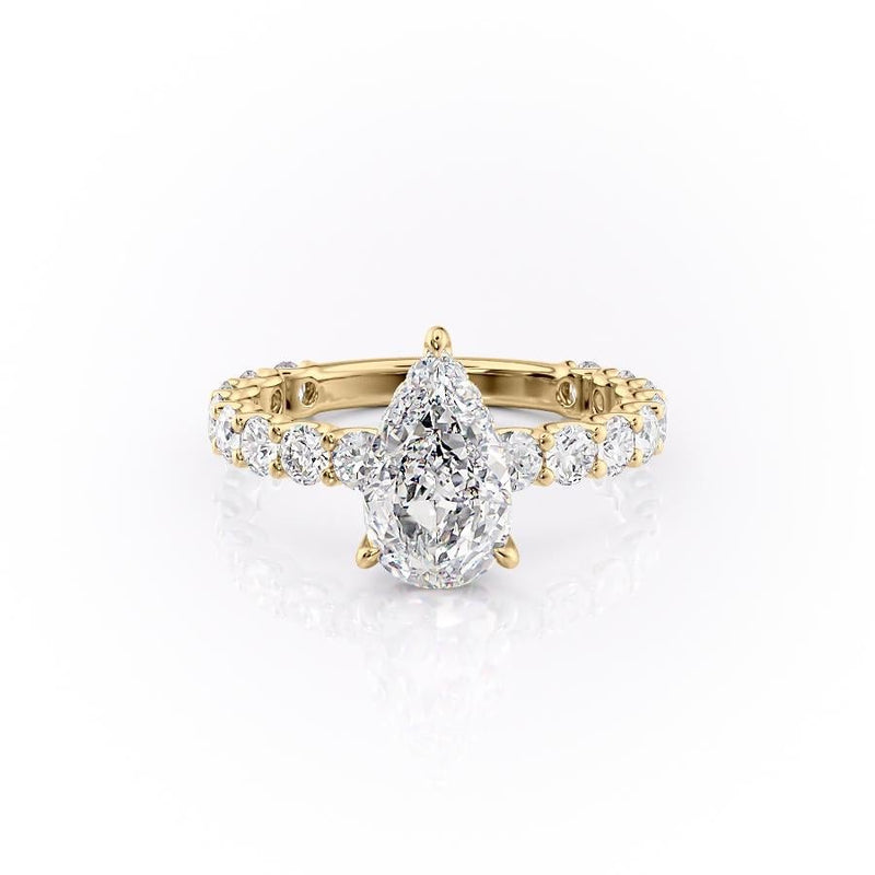 PEAR CUT MOISSANITE STONE SET SHOULDERS WITH HIDDEN HALO