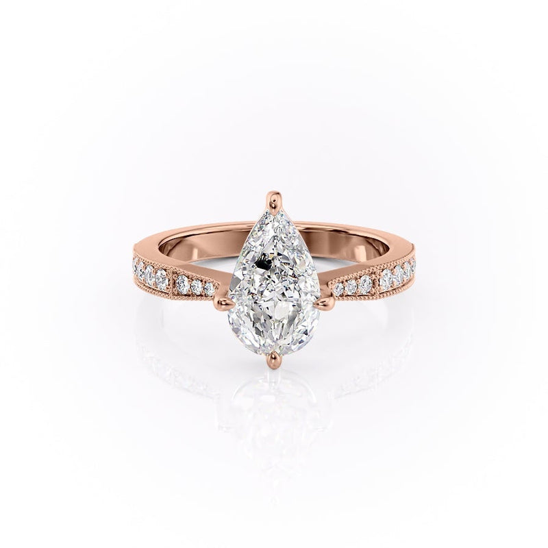 PEAR CUT MOISSANITE STONE SET SHOULDERS WITH MILGRAIN EDGE
