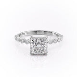 PRINCESS CUT MOISSANITE SHOULDER SET RING WITH HIDDEN HALO