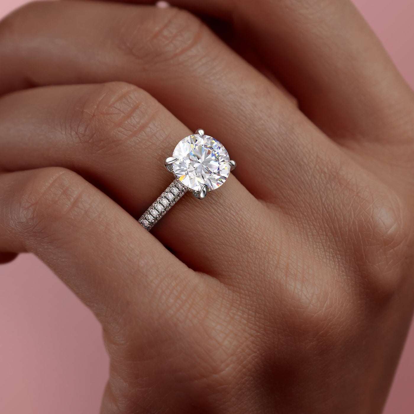 Round cut pave engagement ring 2025