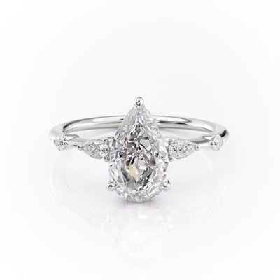 Pear Cut Moissanite Shoulder Set Ring With Hidden Halo