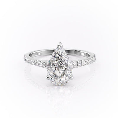 Pear Cut Moissanite Shoulder Set Ring With Hidden Halo