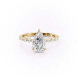 Pear Cut Moissanite Shoulder Set Ring With Hidden Halo